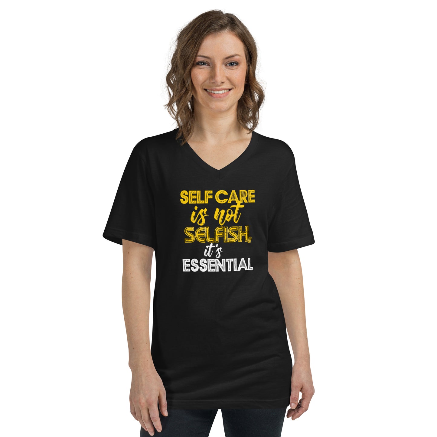 Baachu Self Care Quote Unisex Short Sleeve V-Neck T-Shirt