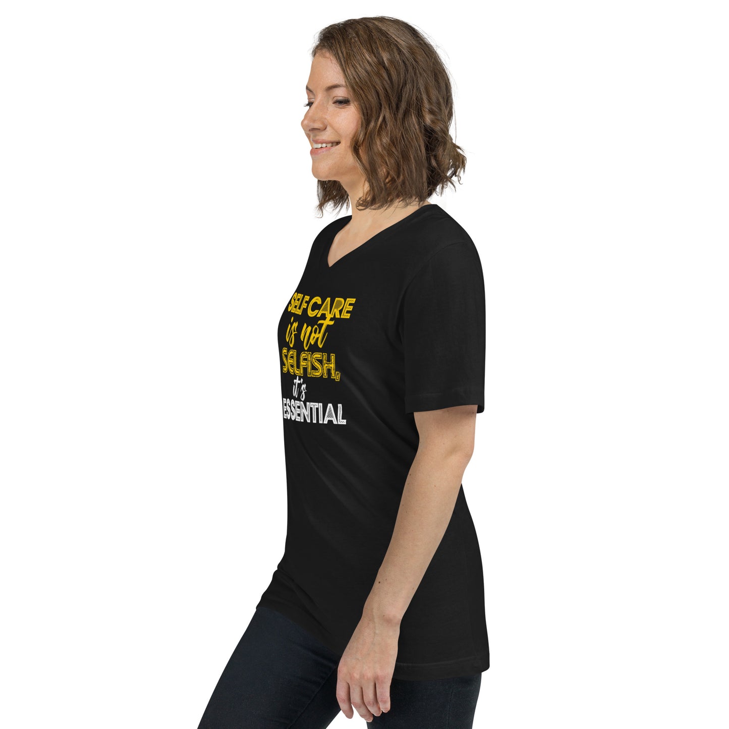 Baachu Self Care Quote Unisex Short Sleeve V-Neck T-Shirt