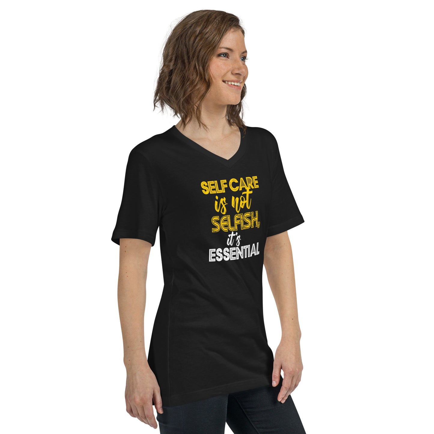 Baachu Self Care Quote Unisex Short Sleeve V-Neck T-Shirt